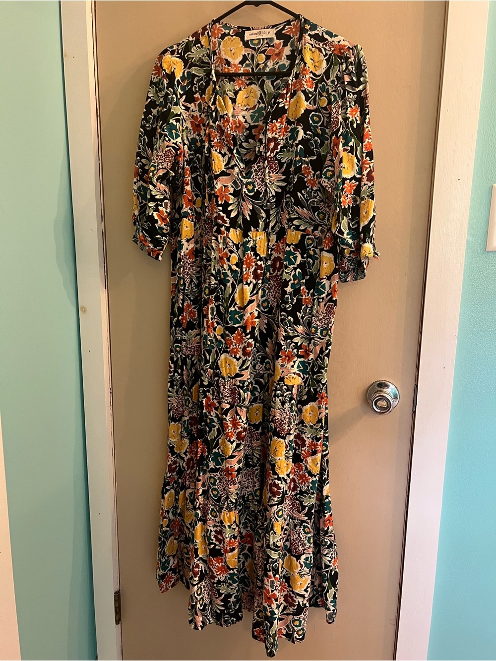 NATURAL LIFE Black Floral Maxi Dress with Yellow and Orange Blooms